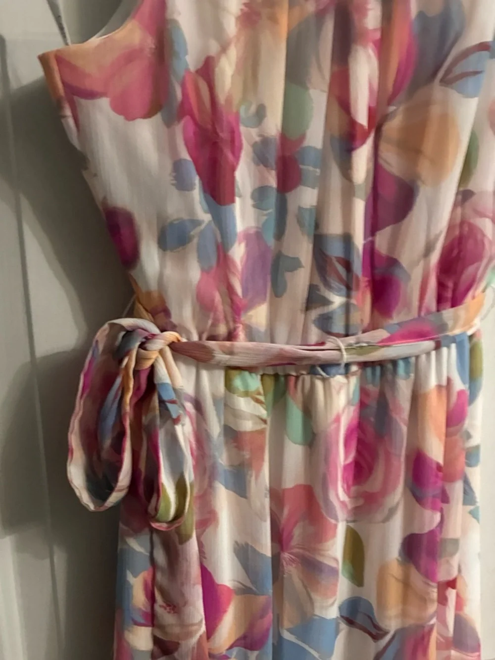 Calvin Klein Floral Print Dress in Cream with Pink and Peach